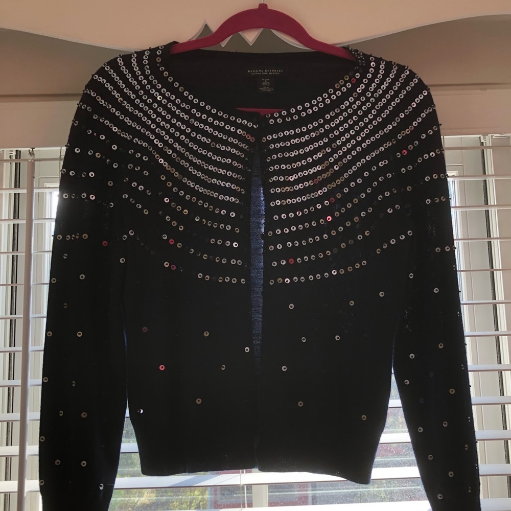 Banana Republic merino navy blue sparkly cardigan